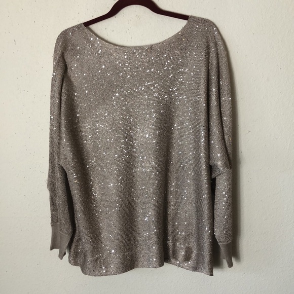 Alfani Sweater M champagne Metallic Long Sleeves Crew Neck Shiny - Picture 4 of 7